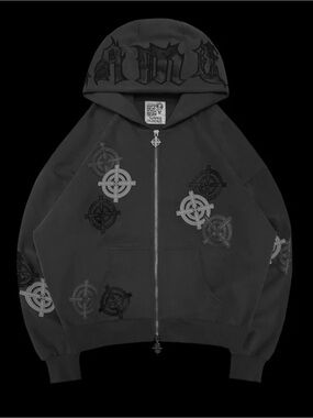 Named Collective Black and Gray Target Motif Zip Hoodie